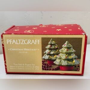 Vintage Pfaltzgraff Christmas Heritage Tree Shaped Ceramic Salt and Pepper Set
